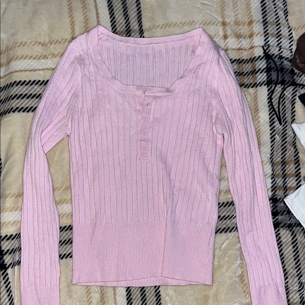 Pink Ribbed Knit Women's Top